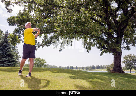 Kenosha Wisconsin, KANSASVILLE, Brighton Dale Links, Golfplatz, County Park System, Erwachsene Erwachsene Männer Männer männlich, Schaukel Club, Bäume, Sport, Erholung, Visi Stockfoto