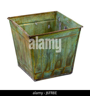 Behälter aus Metall Patina Topf Übertopf Container grün braun bräunlich Brünette Stockfoto