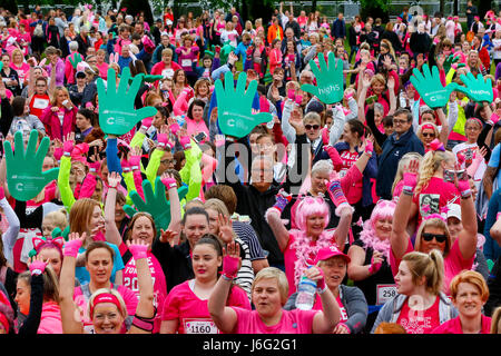 Glasgow, Schottland. 21 Mai 2017. Tausende von Läufern stellte sich heraus für 2017 "Race for Life", 5 k und 10K Marathon rund um das Stadtzentrum von Glasgow um Geld für die bekannte nationale Nächstenliebe "Cancer Research". Viele Läufer waren in ausgefallenen Kostümen, viele vertritt Unternehmen und Firmen, viele laufen mit Freunden, Verwandten oder Arbeitskollegen und viele tragen rosa oder grün zur Unterstützung der Nächstenliebe. Bildnachweis: Findlay/Alamy Live-Nachrichten Stockfoto