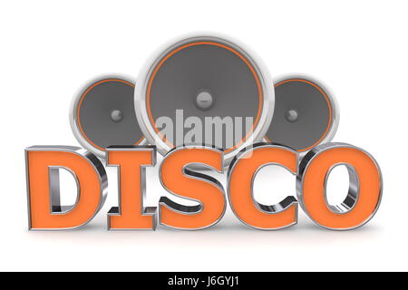 Disco Unterhaltung Wort Lautsprecher orange Disco hören Objekt Musikerziehung Stockfoto