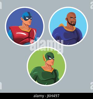 eingestellten Superhelden Comic schützen Avatar Symbole Stock Vektor