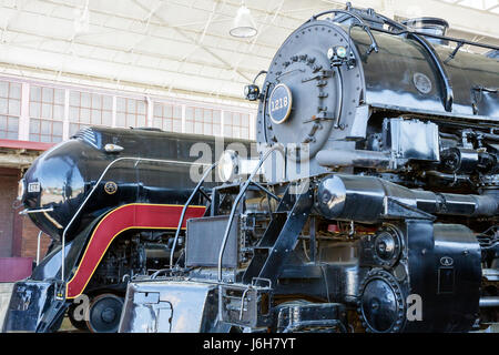 Roanoke Virginia, Virginia Museum of Transportation, Railyard, Norfolk und Western Class A 1218 Dampflokomotive, Class J 611, Zug, Eisenbahn, Ausstellung mit Exit Stockfoto