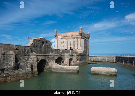 Sqala du Port (nördliche Scala), ein Wehrturm an der Fischerei Hafen von Essaouira, Moroc Stockfoto