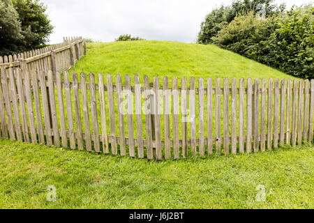 Holzzaun auf einem grünen Hintergrund, Irland Stockfoto