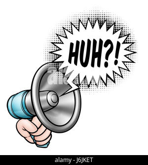 Ein Megaphon oder Sprachrohr und Hand Rede Blase Comic Buchillustration Stockfoto