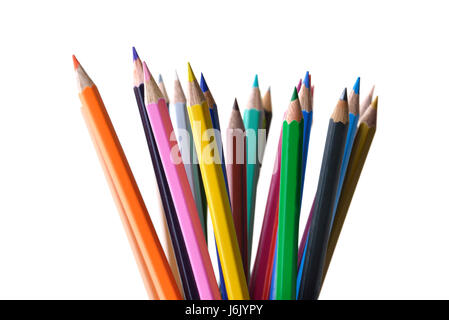 Bunte Bleistifte gedreht im Studio auf weißem Hintergrund Stockfoto