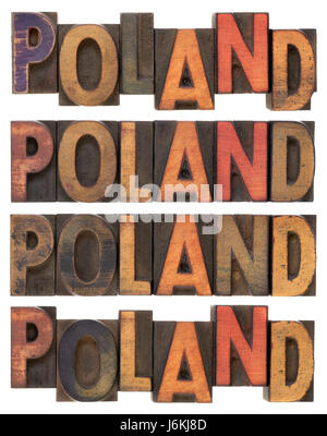 Holz Vintage Wort schreiben Schrift Typografie Buchdruck Polen Polnisch Polieren Stockfoto