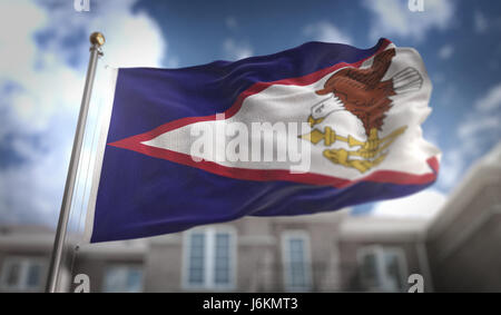 Amerikanisch-Samoa Flagge 3D Rendering auf Blue-Sky-Gebäude-Hintergrund Stockfoto