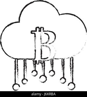 Abbildung Cloud-Rechenzentrum mit Bicoin symbol Stock Vektor