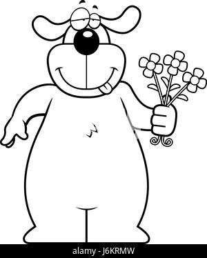 Ein glückliches Cartoon Hund mit einem Blumenstrauß. Stock Vektor