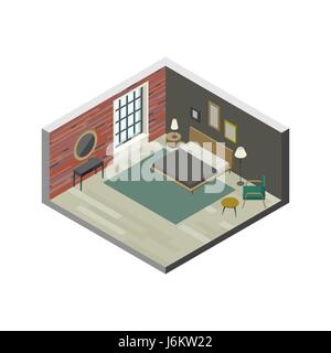 Schlafzimmer in der isometrischen Ansicht Stock Vektor