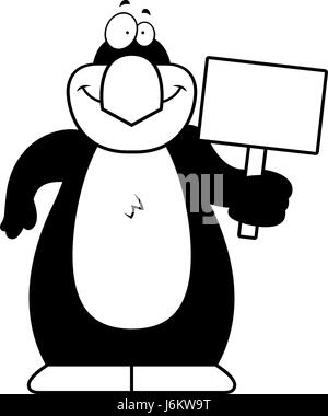 Eine Karikatur Illustration eines Pinguins mit einem Schild. Stock Vektor