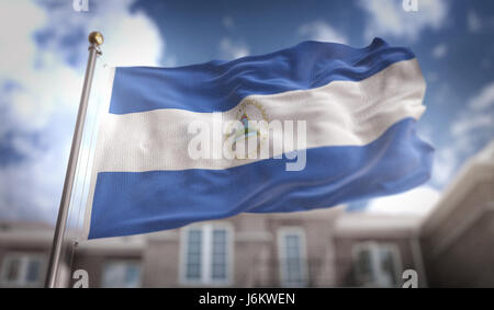 Nicaragua Flagge 3D Rendering auf Blue-Sky-Gebäude-Hintergrund Stockfoto