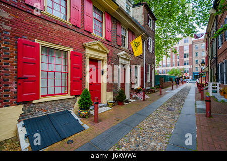 Historische Reihe Häuser am Elfreth Gasse, in Philadelphia, Pennsylvania. Stockfoto