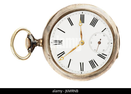 Uhr Silber Zeit Zeit Datumsanzeige Vintage Uhr Objekt Detail isoliert Stockfoto