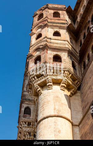 Rückseite des Mehrangarh Fort, Meherangarh, Jodhpur, Rajasthan, Indien Stockfoto