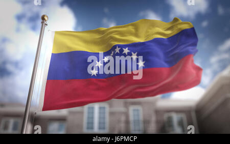 Venezuela Flagge 3D Rendering auf Blue-Sky-Gebäude-Hintergrund Stockfoto