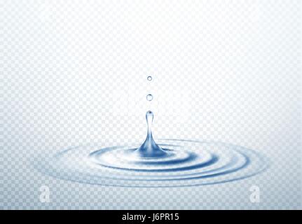 Realistische transparente Drop und Kreis Ripples isoliert Hintergrund. Vektor-illustration Stock Vektor