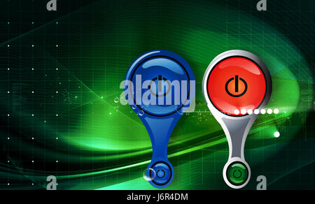 blaues Blatt Emblem Energie Strom Strom Energiesymbol Tasten Schlüssel Stockfoto