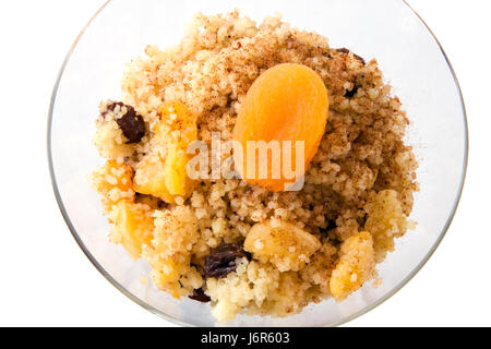 Stammarten Obst Obst Rosinen Aprikosen Rosinen Zimt Zimt Couscous Essen Stockfoto