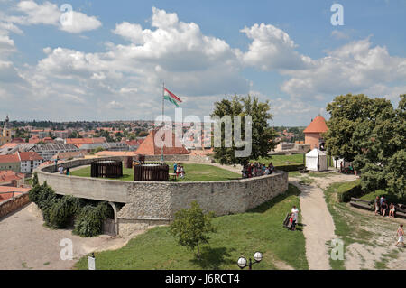 Blick Richtung Cannon Hill in die Burg von Eger, Eger, Ungarn. Stockfoto