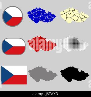 Tschechische Republik Karte Vektor mit der Tschechischen Flagge - schwarze Silhouette - Polka Dots - Vektor festgelegt Stock Vektor