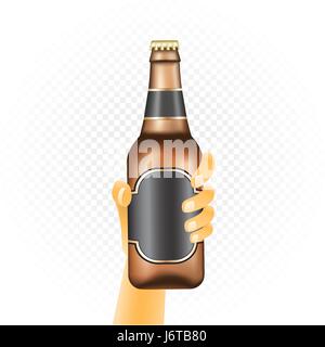 Kleines Bier Flasche in der hand Stock Vektor