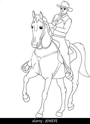 Abbildung Reiter Pferdesport westlichen Karikatur zeichnet Menschen-Menschen-Menschen Stockfoto