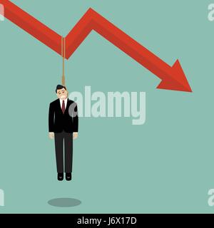 Geschäftsmann selbst an ein Diagramm nach unten hängen. Business-Konzept Stock Vektor