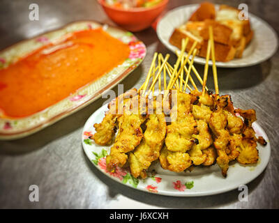 Schweinefleisch Satay gegrilltes Schweinefleisch Sweet Thai-Küche Stockfoto