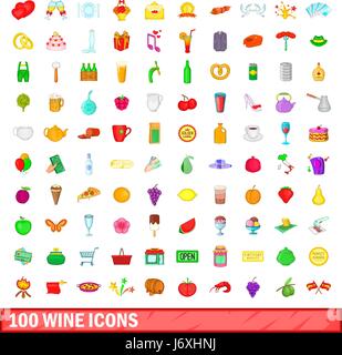 100 Wein Icons Set, Cartoon-Stil Stock Vektor