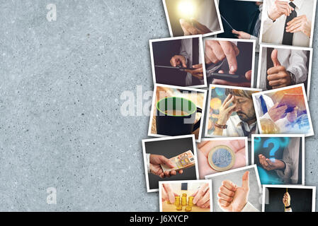 Business &amp; Entrepreneurship Fotocollage über grauen Beton Hintergrund Stockfoto