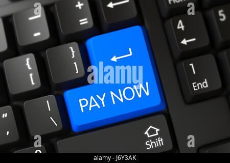 Blaue Zahlen Schaltfläche "jetzt" auf der Tastatur. 3D. Stockfoto