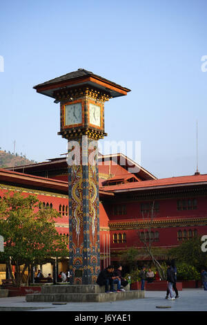 Clocktower in der Innenstadt von Thimphu, Bhutan Stockfoto