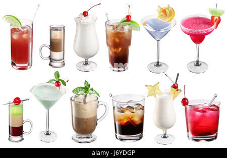 Auflistung der bunten Cocktails. Datei enthält Beschneidungspfade für jeden einzelnen. Stockfoto