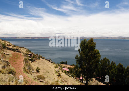 Peru, Insel Taquile auf dem Titicaca-See, der größte See der hochgelegenen der Welt (3808m). Stockfoto