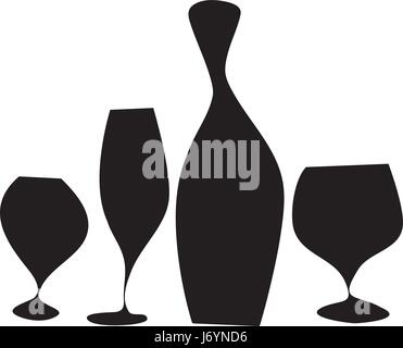 Flaschen und Gläser mit schwarzen Wein Stock Vektor