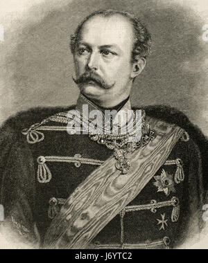 Prinz Friedrich Karl Nicolaus von Preußen (1828 – 1885). Porträt. Kupferstich von Kaeseberg. "Historia Universal", 1885. Stockfoto