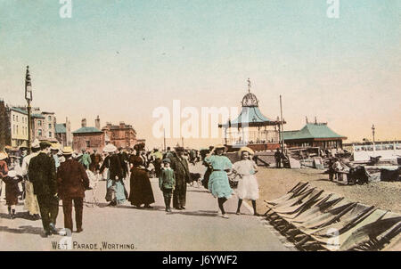 Alte Ansichtskarte von West-Parade, Worthing, um 1910 Stockfoto