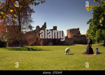 Bothwel Schloss erdet Touristen und Burgwall Om Ufer des Clyde Stockfoto