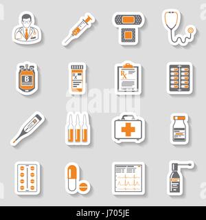 Medizinische Symbole Stickerset Stock Vektor