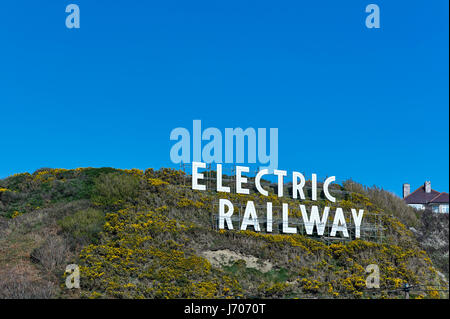 Elektrisches Bahnschild in Douglas, Isle of man, jetzt 2022 durch ein neues Schild ersetzt Stockfoto