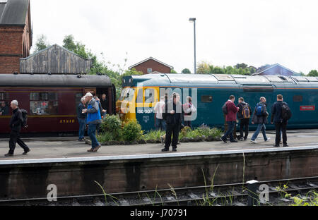 Klasse 50 Diesel Lokomotive Nr. 50007 'Hercules' an der Severn Valley Railway, Kidderminster Station, UK Stockfoto