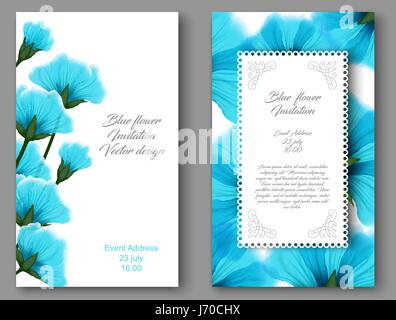 Vektor botanische vertikale Banner mit blaue Blume. Design für Naturkosmetik, health care Produkte. Einsetzbar als Grußkarte oder Hochzeit Einladung Stock Vektor