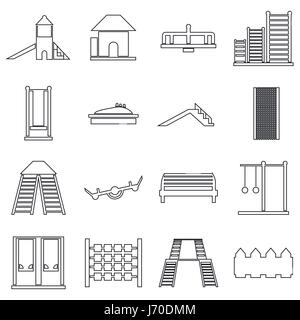 Kinderspielplatz Symbole setzen, Umriss-Stil Stock Vektor