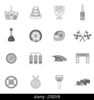 Autorennen Symbole festlegen, Stil Monochrom Schwarz Stock Vektor