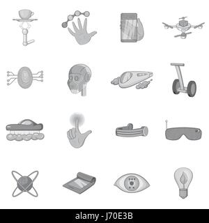 Neue Technologien Icons Set, monochrome Blackstyle Stock Vektor