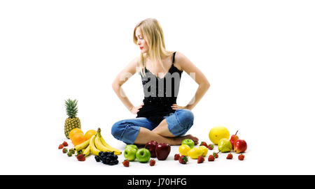 Frau Stammarten Obst Obst Äpfel Apfel Orangen Birnen Trauben Trauben Stockfoto