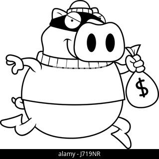 Ein Cartoon Illustration ein Schwein-Einbrecher stehlen Geld. Stock Vektor