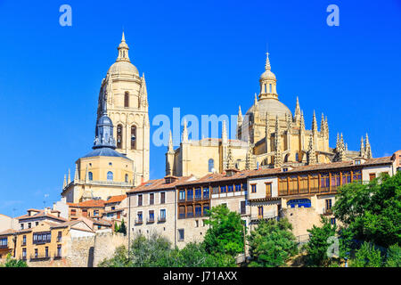 Kathedrale de Santa Maria de Segovia in der historischen Stadt Segovia in Castilla y Leon, Spanien. Stockfoto